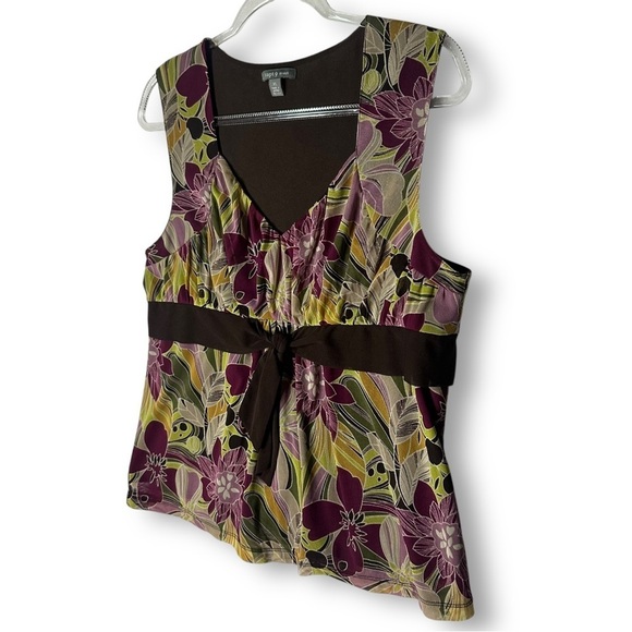 Apt 9 Sleeveless Blouse Sz XL Y2K 90's Retro Ribbon Floral Burgundy - Picture 6 of 12